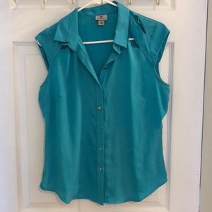 Button down blouse with sleeve cutouts